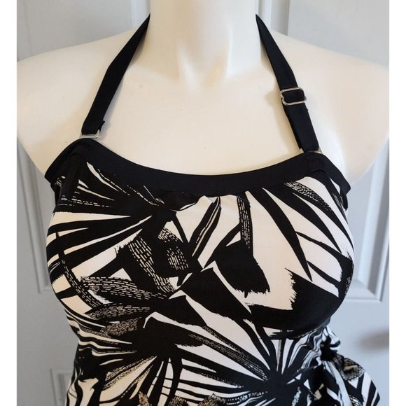 Maxine Of Hollywood Halter Neck Skirted Front One Piece Swimsuit Tropical Sz 10 - Picture 2 of 15